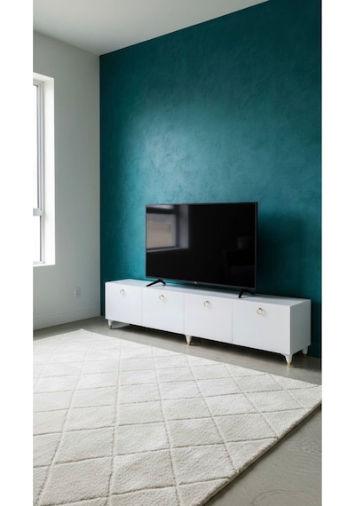 Modern Mobilya Belçika Tv Ünitesi Tv Sehpası Ayaklı 4 Kapaklı Beyaz 240 Cm Beyaz