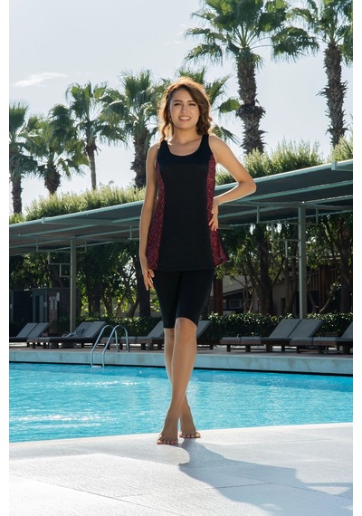 Ruko Maio Kadın Tankini Mayo Şortlu Siyah Kırmızı Desenli Deniz Havuz Takımı Siyah Desenli Ruko Maio Kadın Tankini Mayo Şortlu Siyah Kırmızı Desenli Deniz Havuz Takımı Siyah Desenli