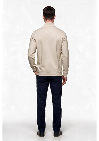 Legato Erkek Dik Yaka Yarım Fermuarlı Pamuk Karışımlı Uzun Kollu Sweatshirt Bej