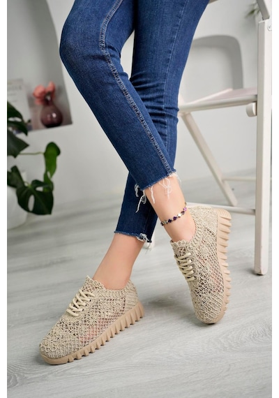Aymood Örgü Desenli Sneakers C Nude Tekstil Bej