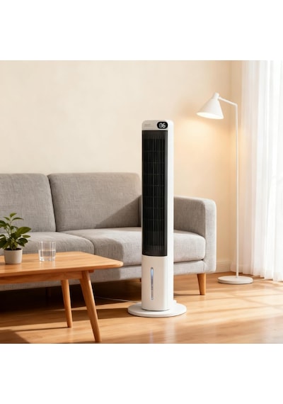 Ev Tipi Kule Tipi Vantilatör & Soğutucu 70w Güçlü Hava Akışı, 3 Kademe Hız, 3l Su Tanklı