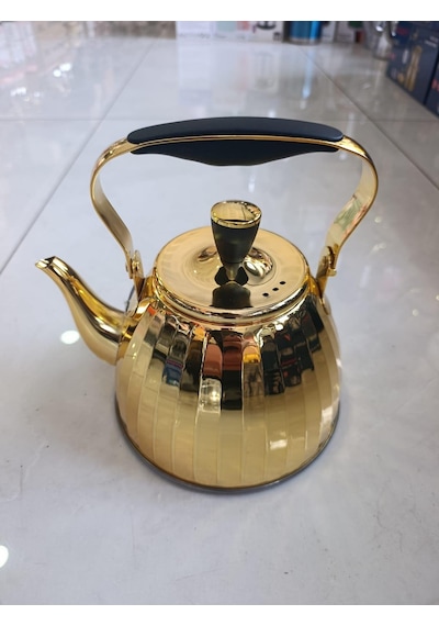 Zekioğlu 3 Litre Altın Gold Paslanmaz Çelik Çaydanlık Aynalı Gövde Ergonomik Sap 5 Katmanlı Kapsül Taban İthal Demlik Sarı