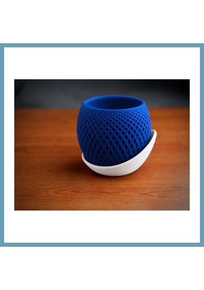 Bezos 3d Baskı Küre Saksı - Kafes Dokulu İki Parçalı Dekoratif Saksı - Mavi-beyaz Mbt06 Standart