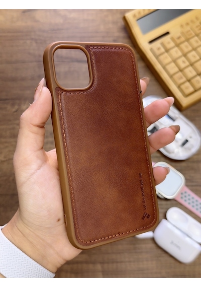 Apple iPhone 11 Pro Uyumlu Premium Deri Dokulu Darbelere Karşı Dayanıklı Nazal Silikon Kılıf Kahverengi