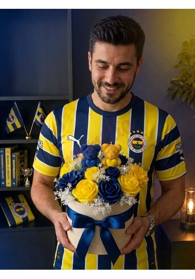 Mumelia Çubuklu Sevdası - Doğal Soya Taraftar Mum Buketi - Sarı-lacivert