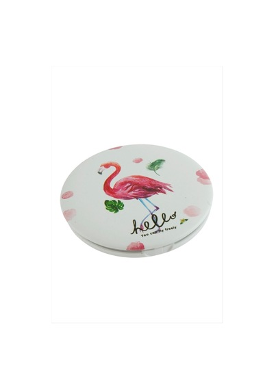 Flamingo Desenli Yuvarlak El Aynası Pembe