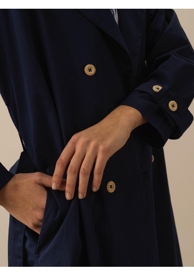 Xint Lacivert Pamuk Dokulu Oversize Trençkot 290446
