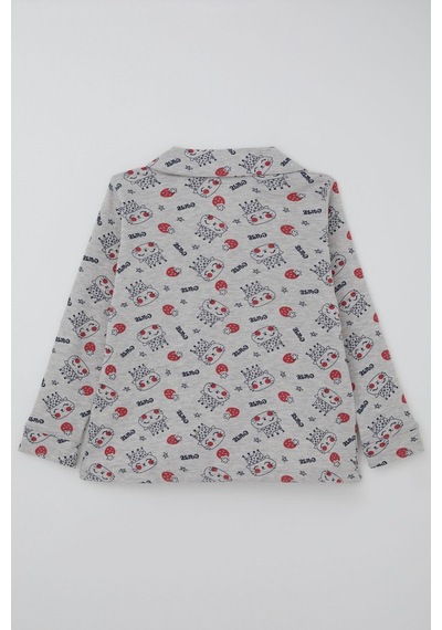 Breeze Kız Çocuk Pijama Takımı Kraliçe Kedicik & Çilek Desenli 7-11 Yaş, Açık Gri Melanj