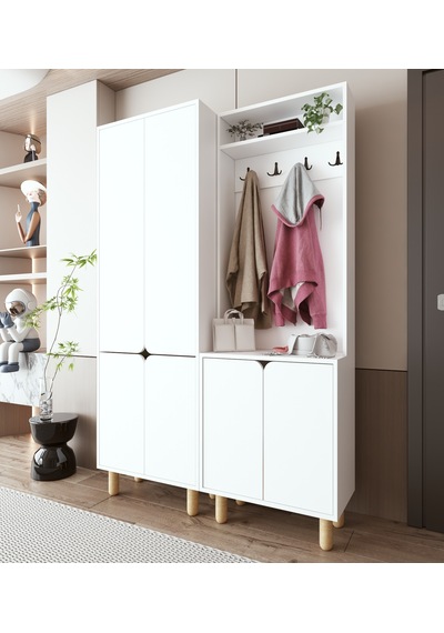 Padova Portmanto Vestiyer Ayakkabılık 6 Kapaklı 4 Askılı Beyaz