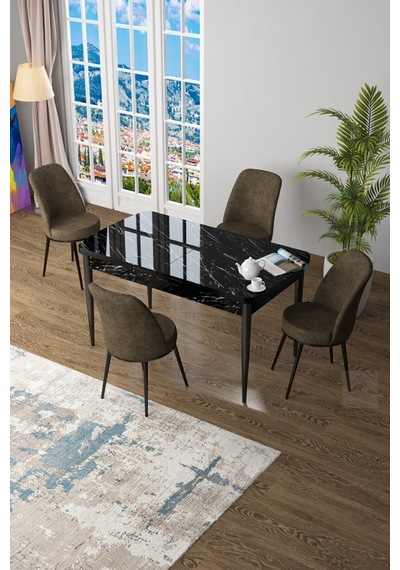 Canisa Concept Zen Serisi 80x132 Mdf Açılabilir Siyah Mermer Desen Masa Takımı Ve 4 Kahverengi Sandalye Masa Siyah Sandalyeler Kahverengi Canisa Concept Zen Serisi 80x132 Mdf Açılabilir Siyah Mermer Desen Masa Takımı Ve 4 Kahverengi Sandalye Masa Siyah Sandalyeler Kahverengi