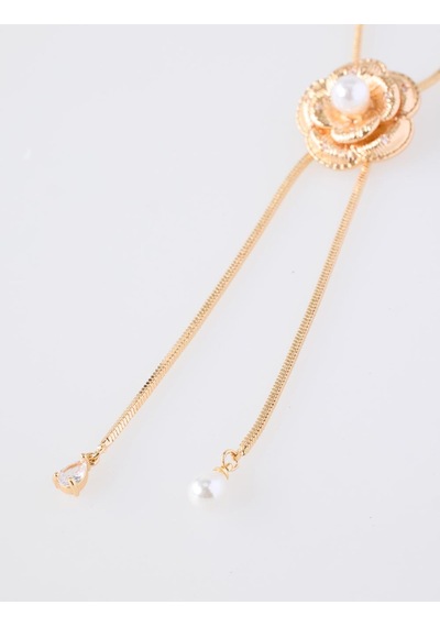 Jimmy Key Altın Rengi İnci Detaylı Çiçek Figürlü Sallanır Kolye 6ww429224150