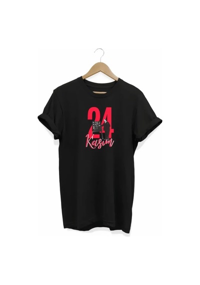 Butik İstanbul 24 Kasım Öğretmenler Günü Öğretmen Hediyesi Baskılı Oversize T-shirt - Siyah