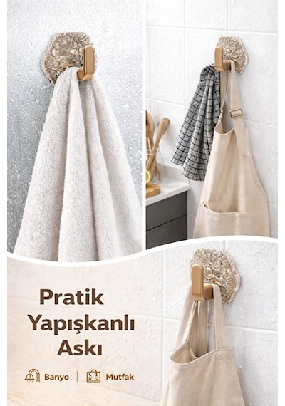 Safestore Altın Renkli Kendinden Yapışkanlı Buz Desen Duvar Askısı, Banyo Ve Mutfak İçin Askı, 5'li Set, Altıge Çok Renkli