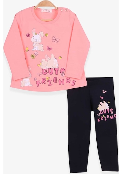 Breeze Kız Bebek Taytlı Takım Tavşan Baskılı Somon (9 Ay-3 Yaş)