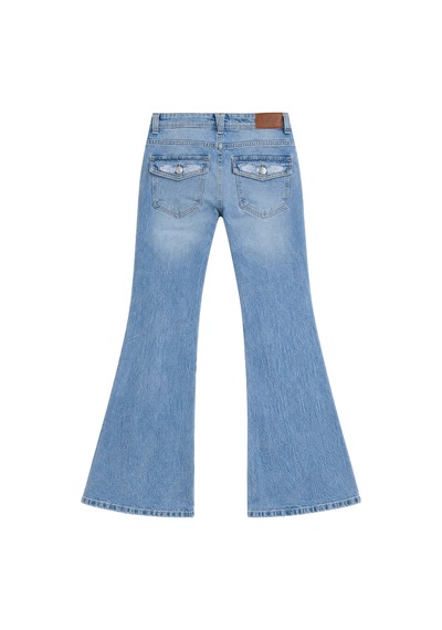 Hiccup Düşük Bel Nakışlı Flare Fit Jean Mavi