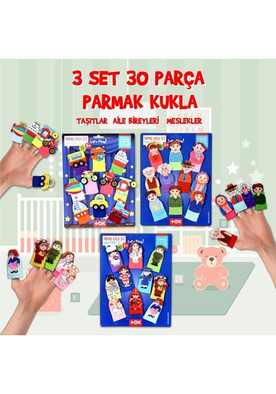 3 Set - 30 Parça Tox Taşıtlar Aile Bireyleri ve Meslekler Parmak