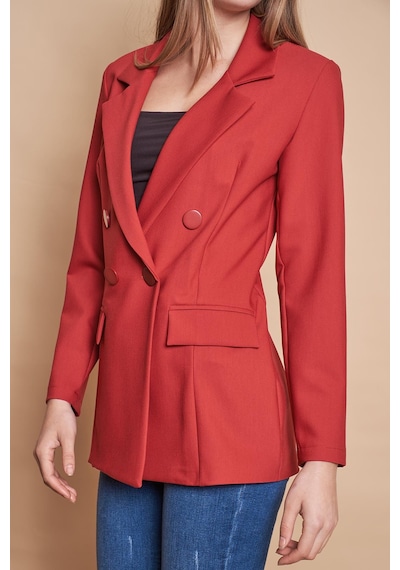 Kadın Düğme Detaylı Uzun Kol Şık Ofis Süs Cep Kapaklı Kumaş Blazer Ceket -bordo Bordo