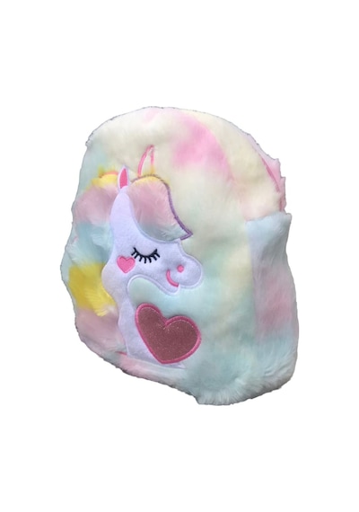 Unicorn Desenli Peluş Sırt Çantası Mavi Çok Renkli