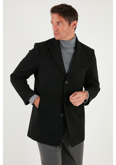 Buratti Slim Fit Apaş Yaka Astarlı Kaşe Erkek Kaban 584K1217 Siyah