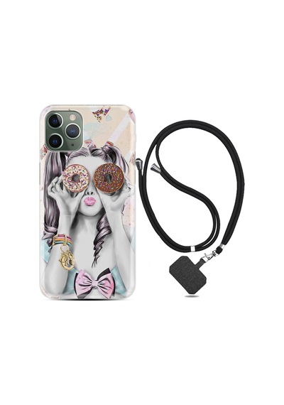 Apple Uyumlu iPhone 11 Pro Max Kılıf Boyun Askılı Donut Girl 1408