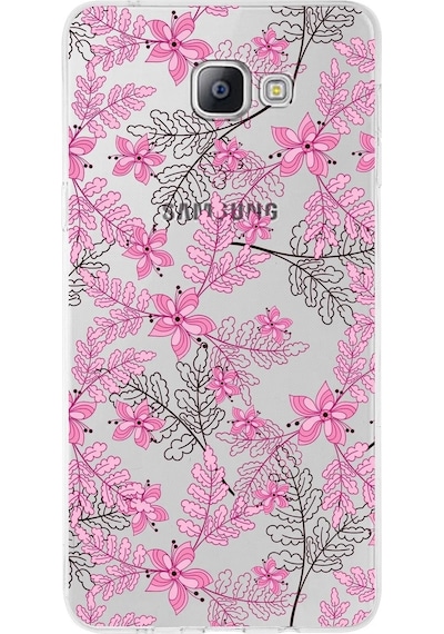 Samsung Galaxy A9 Pro Uyumlu Kapak Floral Pembe Tasarımlı Şeffaf Silikon Kılıf