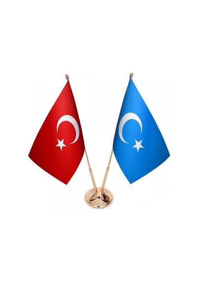 Masa Üstü Doğu Türkistan Bayrağı Türk Bayrağı İkili Pirinç Direk