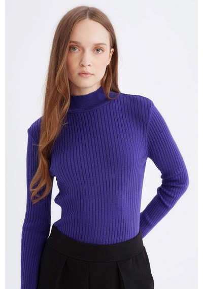 DeFacto Regular Fit Yarım Balıkçı Yaka Basic Düz Triko Kazak D9386AX24WNPR284 Mor