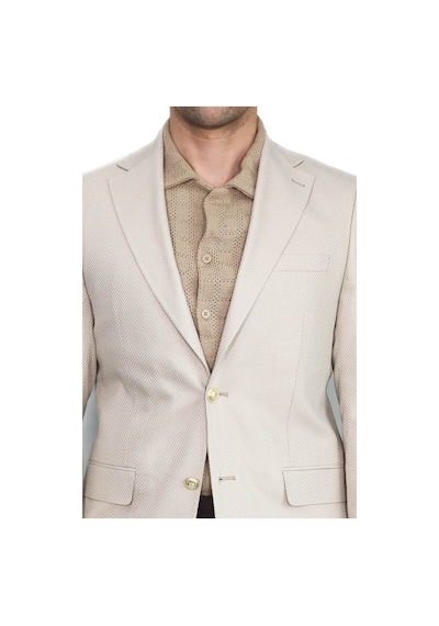 Bej Balıksırtı Desenli Gold Renk Metal Düğmeli Slim Fit Erkek Blazer Ceket - Wessi Cream