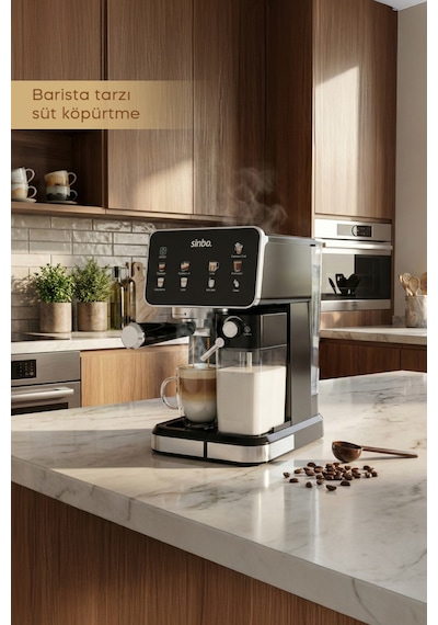 Sinbo SCM 2995 Pro 20 Bar Basınç Süt Haznesi Dokunmatik Kapsüllü & Toz Kahve Espresso Makinesi