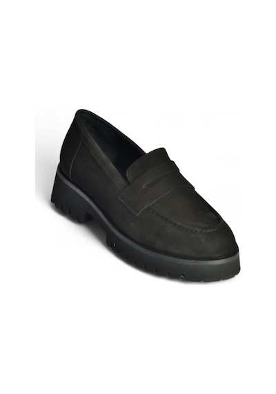 Fox Shoes V944086101 Siyah Hakiki Deri Nubuk Kalın Tabanlı Makosen Ayakkabı Siyah