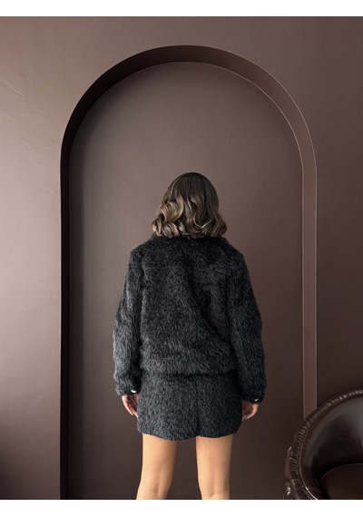 Verymoda Suni Kürk Görünümlü Kadın Ceket Siyah