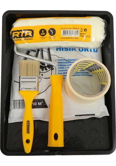 Rtrmax Rfr705 Usta Boyacı Seti 5 Parça Cephe Rulosu,kesme Fırca,hışır Örtü,maskeleme Bandı,boyacı Tavası