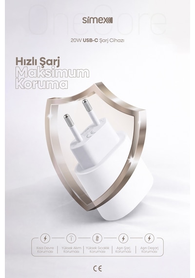 Simex İphone X-11-12-13-14 Serileri İpad & Airpods Uyumlu Usb-c 20w Hızlı Şarj Başlığı Ce Belgeli Sps-15