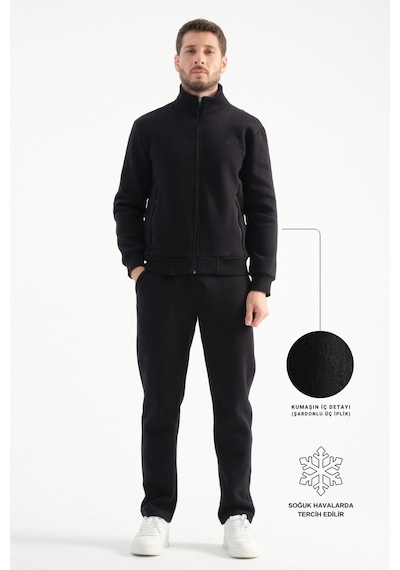 Shooter Sportswear Shooter Deluxe Kışlık Erkek Eşofman Takımı Dikiş Detaylı Regular Kalıp Siyah