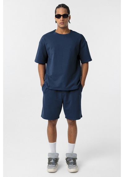Basic Oversize Şort Takım İndigo