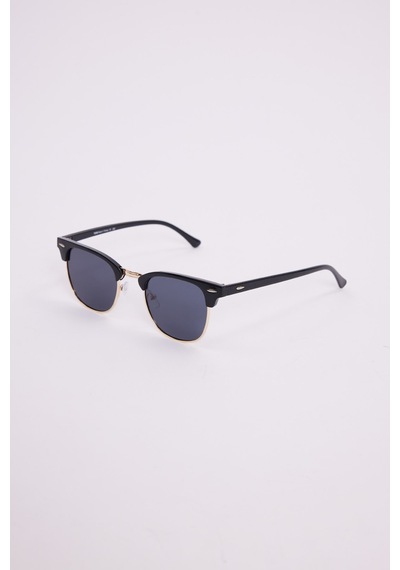 Unisex Siyah Oval Çerçeveli Gold Detaylı Uv 400 Korumalı Güneş Gözlüğü-51237 Çok Renkli