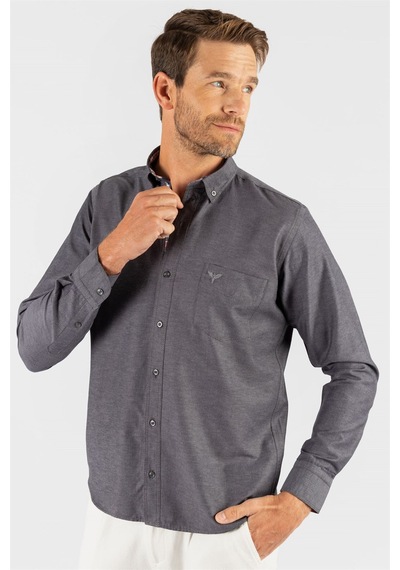 Tudors Klasik Fit Rahat Kesim Poplin Oxford Erkek Gömlek-23443 Siyah