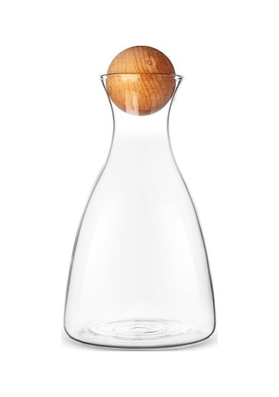 Qerhome Borosilikat Cam Ahşap Top Kapaklı Camelia Karaf 2000 Ml & 6 Adet Bardak Şeffaf