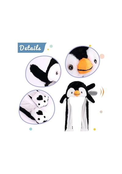 Mj Toys Kulakları Hareket Eden Beyaz Penguen Peluş Şapka