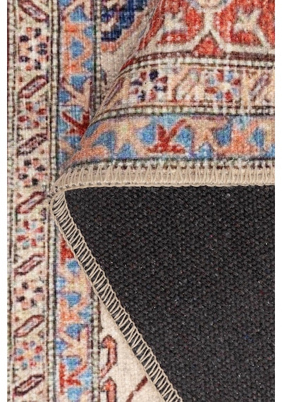 Artloop Folk Krem Kiremit Vintage Etnik Geometrik Desenli Dokuma Tabanlı Şönil Halı Al 593