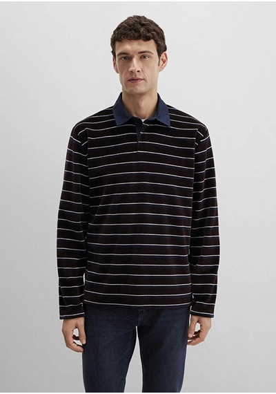 Mavi Çizgili Polo Yaka Kahverengi Erkek Sweatshirt M0s10470-89103 Kahverengi