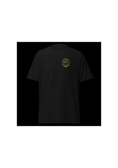 Wildstyle Boz Ayı Renkli Vintage Yaban Hayat Doğa Orman Rozet Baskılı Unisex Bisiklet Yaka Pamuklu Tişört Siyah