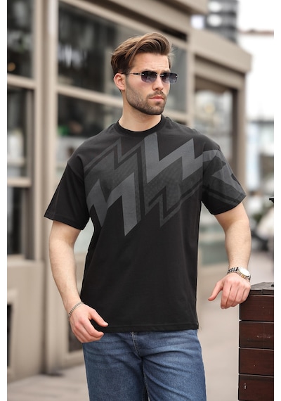 Madmext Siyah Baskılı %100 Pamuk Erkek T-shirt E7111 Siyah