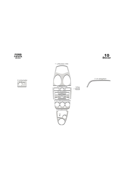Ford Fiesta Torpido Kaplama 2005-2010 10 Parça Alüminyum
