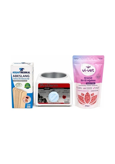 Profesyonel Ağda Seti Proderm Ağda Isıtıcı, Pudralı Granül Sir Ağda 250g, Spatula 100 Adet Ev &