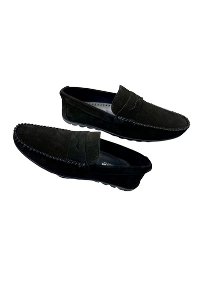 Erkek Loafer Kuşaklı Deri Süet Siyah İçi Astarlı Poliüretan Taban Yazlık Ayakkabı--sula--