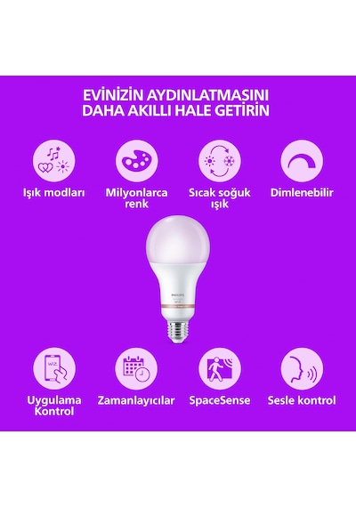 Philips Smart Lighting Led Ampul A60 E27 60w Eşdeğer Rgb - Google Home, Alexa, Homekit Ve Matter Uyumlu Diğer