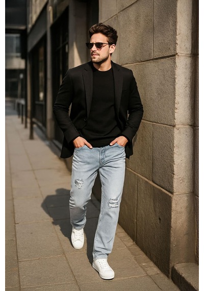 Banny Jeans Erkek Dizi Yırtık Jean Pantolon Açık Mavi 32