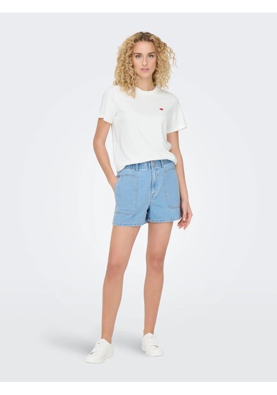 Only Kadın Jdy Bisiklet Yaka Kalp Logolu Beyaz T-shirt - 15298612 Beyaz
