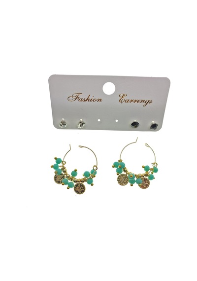 X-lady Accessories Altın Renk Yeşil Boncuk Şık Sallantılı El İşi Kombin Küpe 2247 Çok Renkli